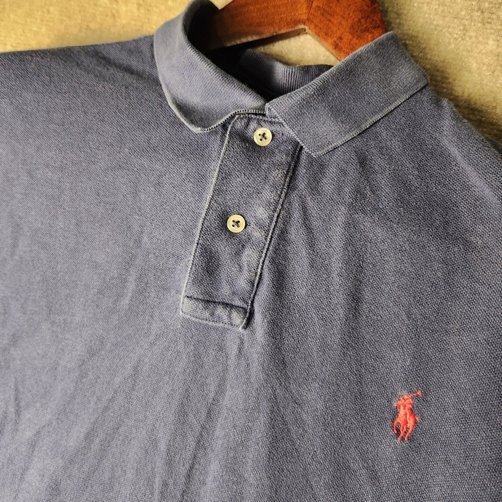 Polo Ralph Lauren Polo Shirt Men XL Blue Red Pony Logo Short Sleeve Pique Cotton
